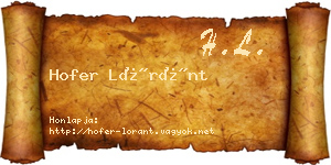 Hofer Lóránt névjegykártya